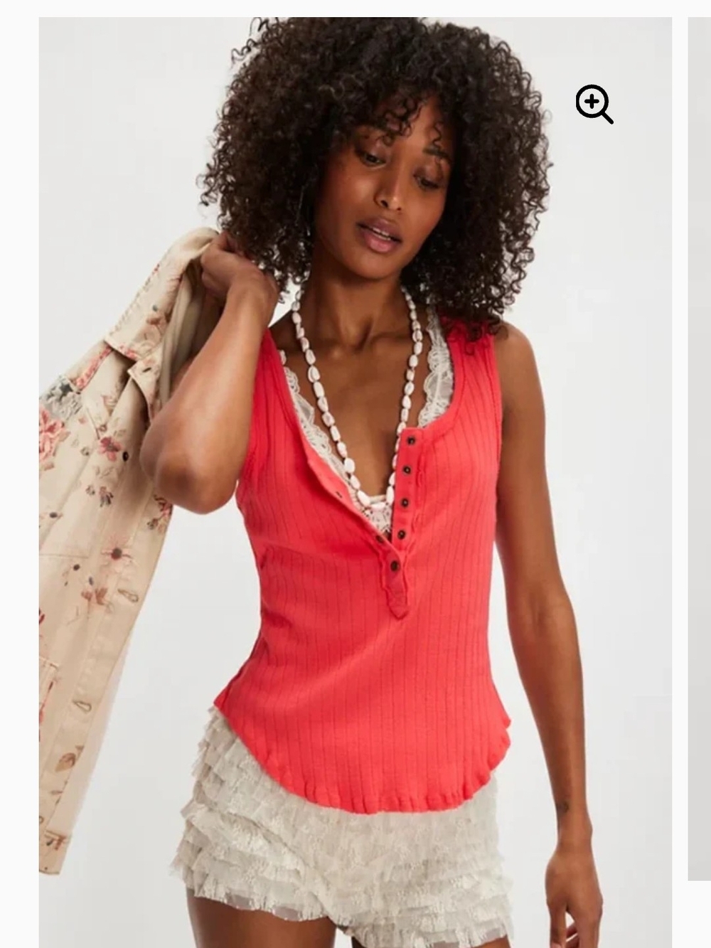 NWT We The Free Ribbed Henley Tank Top - Coral Red